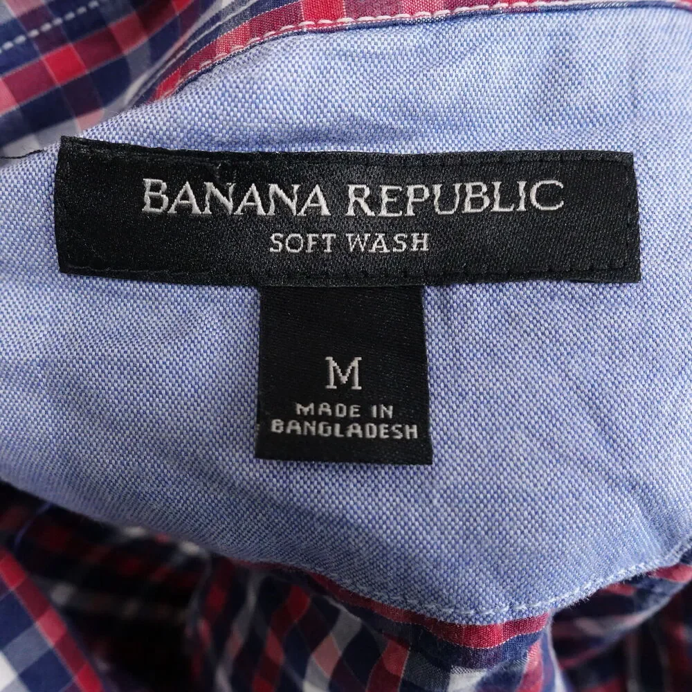 BANANA‎ REPUBLIC SOFT WASH GINGHAM CHECK BUTTON DOWN SHIRT MENS SIZE M MEDIUM